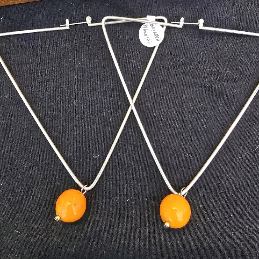 Large Triangle Earrings with Orange Beads - Picture 2 of 4